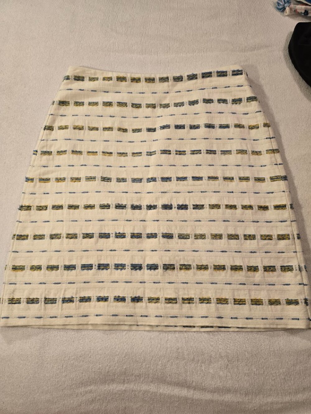 LOFT White Textured Tweed Mini Skirt Blue Yellow Stripe Women's Size 0